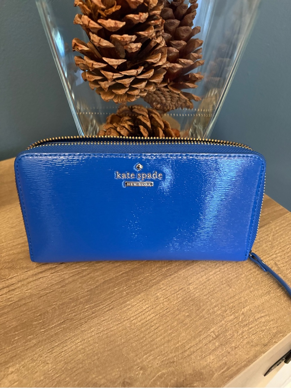 kate spade Patent Leather Zip Around Wallet in Bright Blue